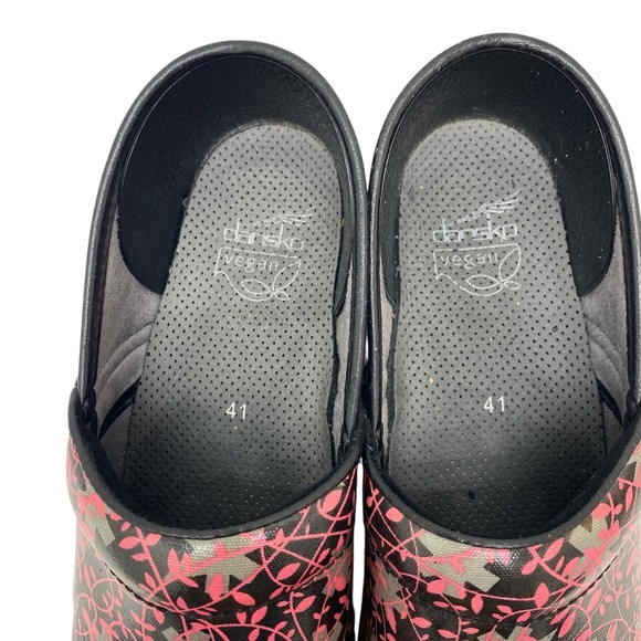 Dansko Shoes Womens Size EU 41 Black Pink Vegan Professional Clog Floral Slip On - Picture 9 of 11